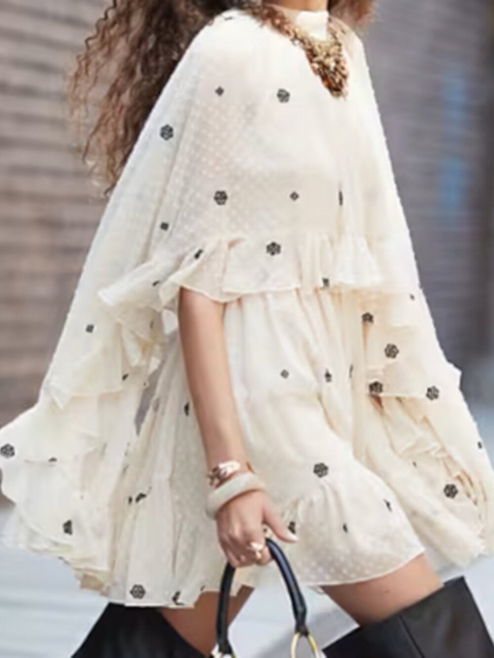 ASOS DESIGN embroidered textured cape dobby mini small black Boho Bell Sleeve - Picture 4 of 9